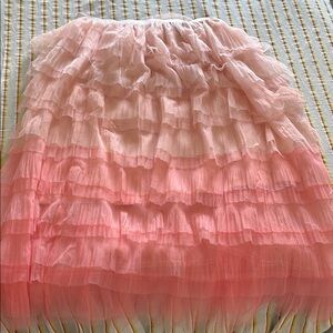 Pink Ruffled Tiered Midi Skirt from Unique Vintage